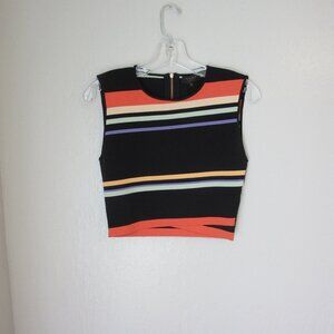 Ted Baker Bias Stripe Multicolor Size 3 Back Zip Sleeveless Knit Blouse
